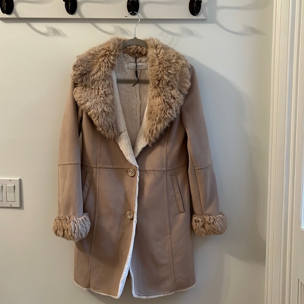 T Tahari women’s faux suede coat
